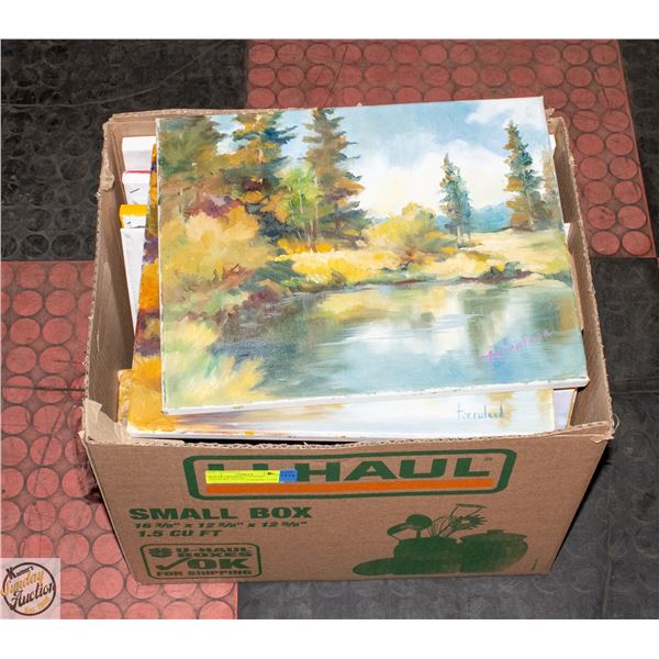 BOX OF ORIGINAL CANVAS ARTWORK ARTIST