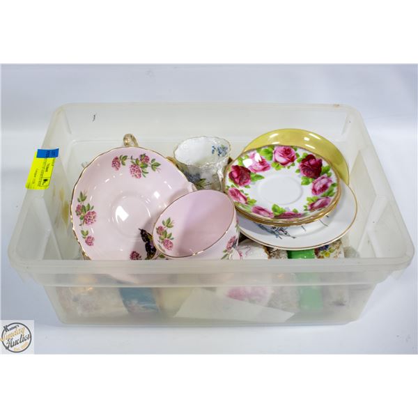 SMALL BUCKET OF ASSORTED BONE CHINA