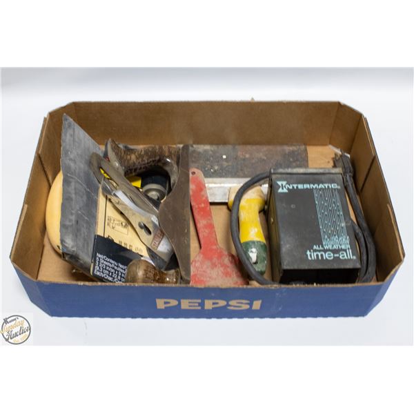 BOX OF TOOLS & ALL WEATHER TIMER
