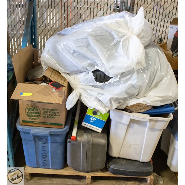 PALLET OF ESTATE ITEMS INCLUDES YARD TOOLS AND