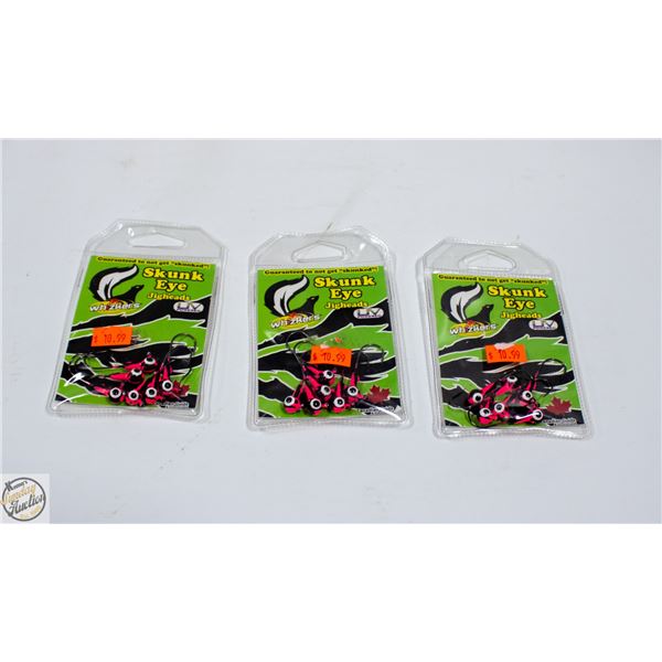 3 X 6 PACKS OF SKUNK EYE JIG HEADS PINK