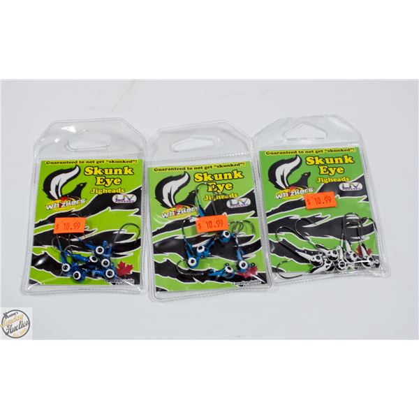 3X6PKS OF SKUNK EYE JIG HEADS BLUE+WHITE