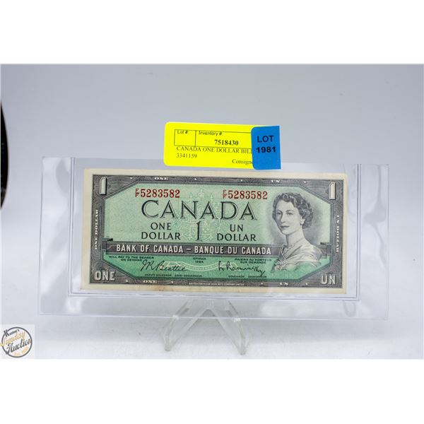 CANADA ONE DOLLAR BILL 1954 S/N 3341159
