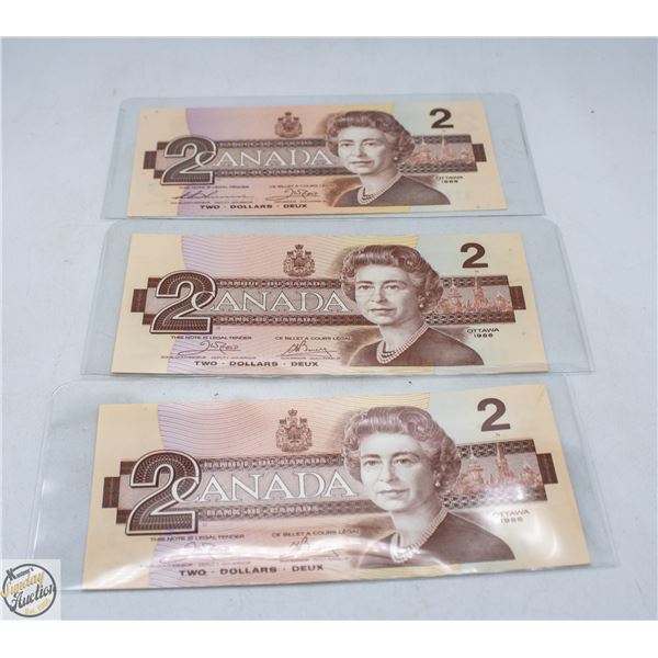 CANADA TWO DOLLAR BILL 1986 S/N 7889142 + 2 CANADA