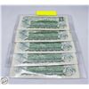 Image 2 : 5 CANADA ONE DOLLAR BILLS 1973