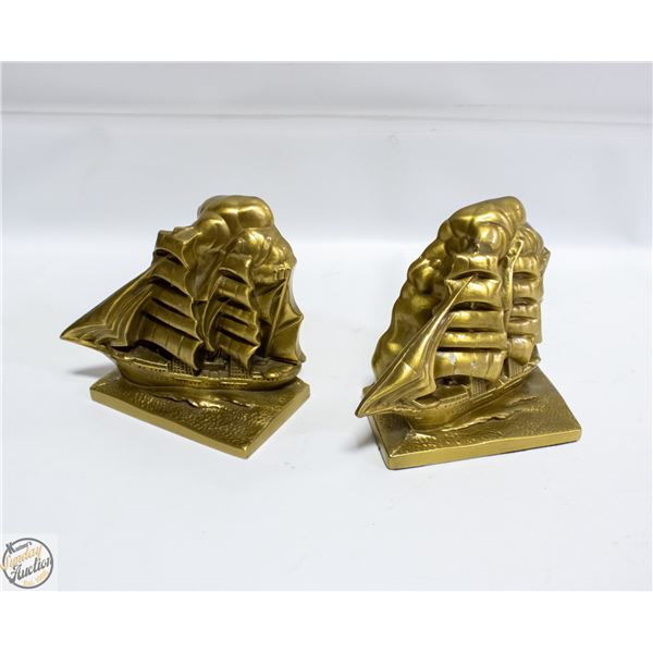 BRASS SAIL BOAT BOOKENDS
