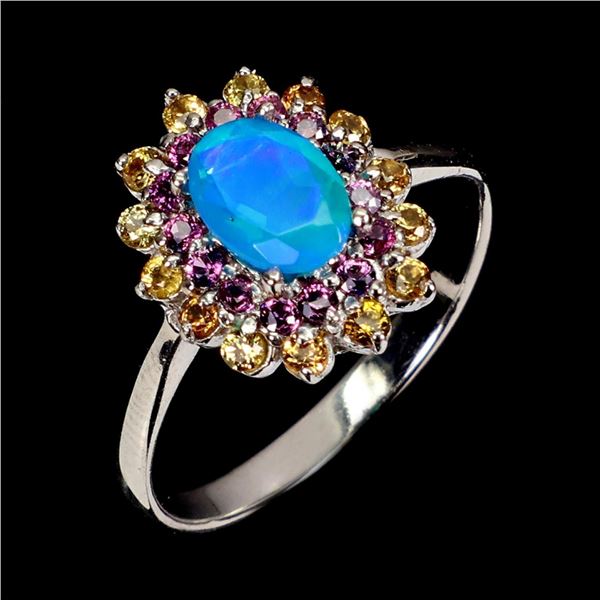 Natural Ethopian Blue Opal & Sapphire  Ring