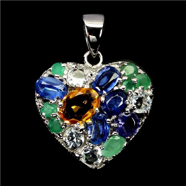 Natural Emerald & Multi Stone Heart Pendant