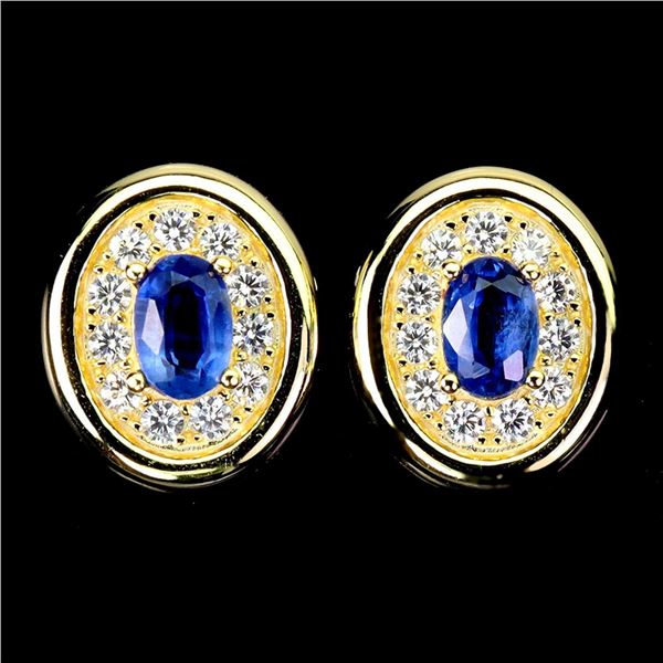 Natural Oval Blue Kyanite Earrings