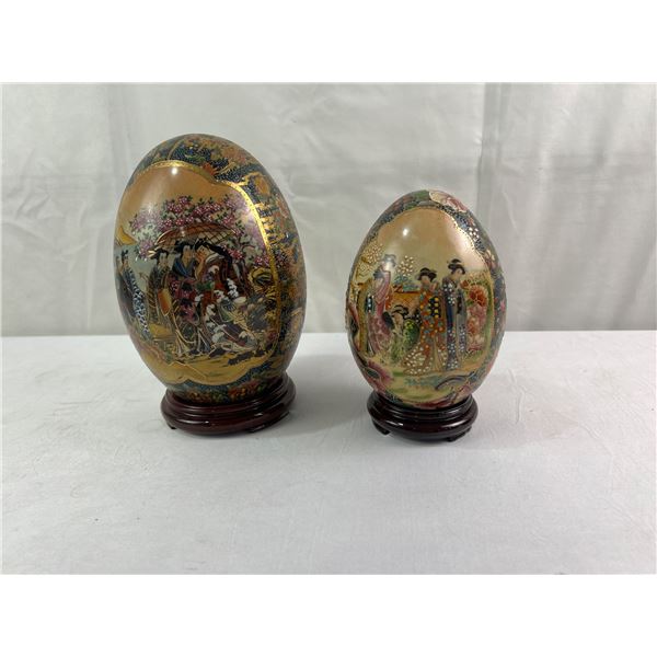 2 Vintage Japanese Satsuma Eggs with Stand