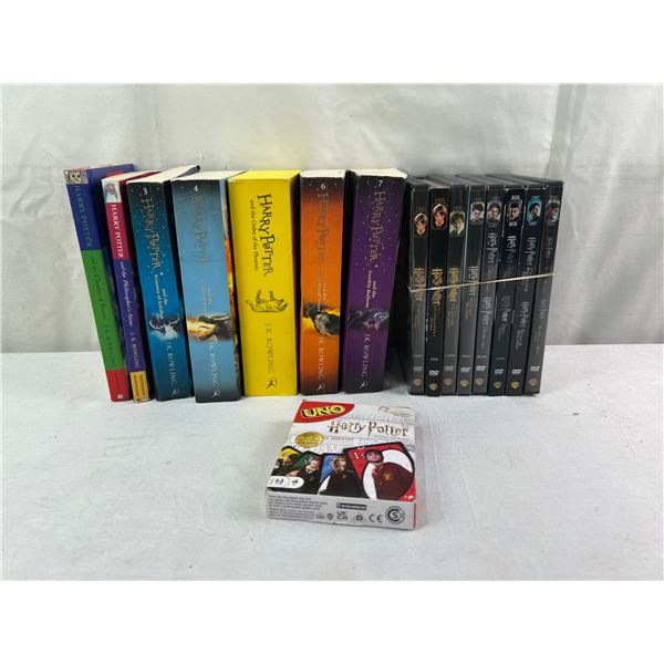 7 Harry Potter Books & 8 DVDS & Uno