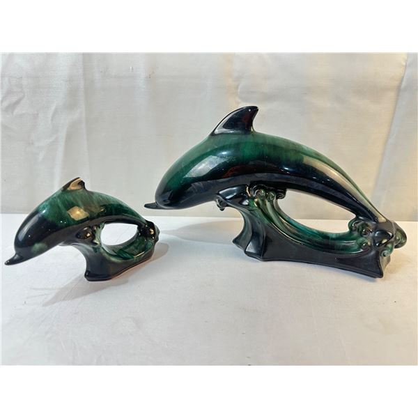 2 Blue Mountain Dolphin Sculptures