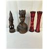 Image 1 : 2 Wood Statues & 2 Wood Decorations from Africa