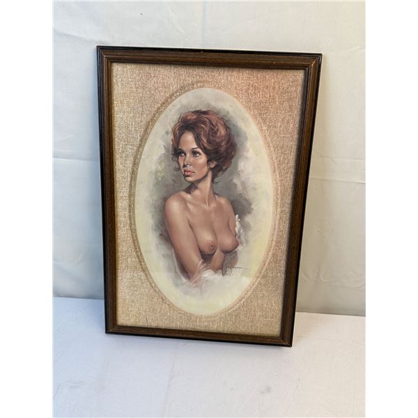 Framed Leo Jansen nude  Woman Portrait Print 1970s