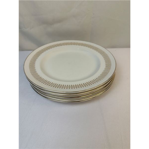 Royal Knight Staffordshire Dinner Plates, 22k Gold Feather Decor