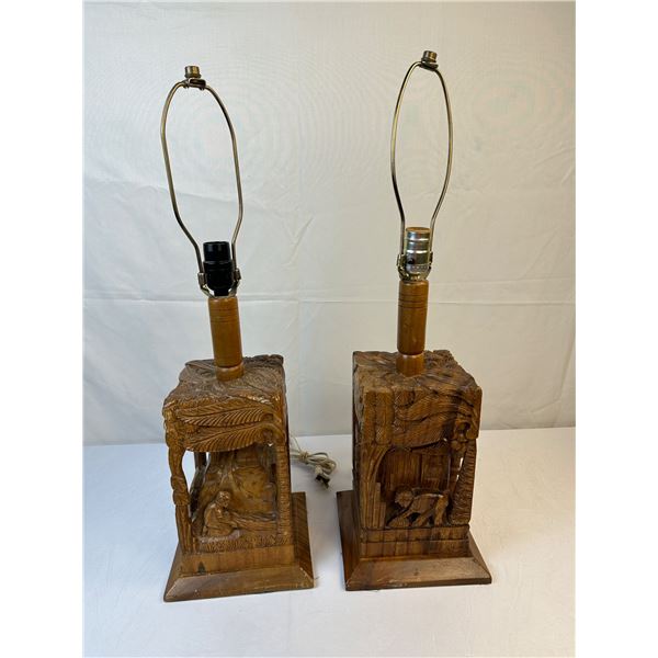 Hand Carved wood Table Lamps est 1950s