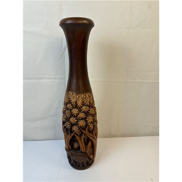 Hand Carved Elephant Wood Vase