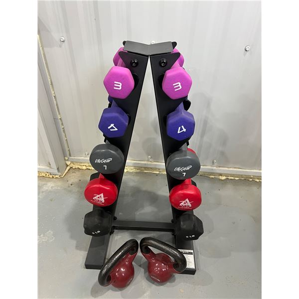 Weight Rack - Weights & 2-7Lb Kettleballs