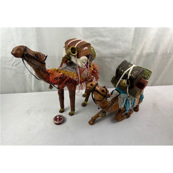 Two Ornate Leather Camels