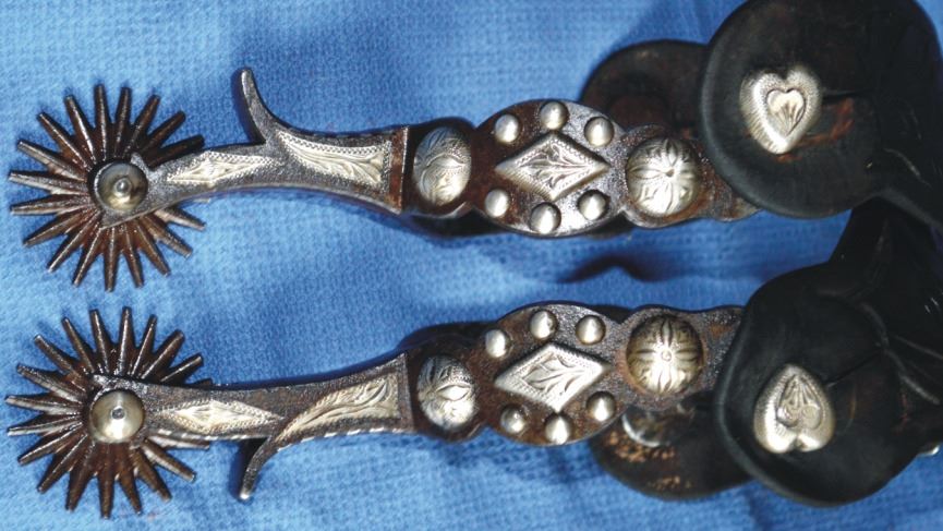 Morales silver inlaid and overlaid long shank spurs