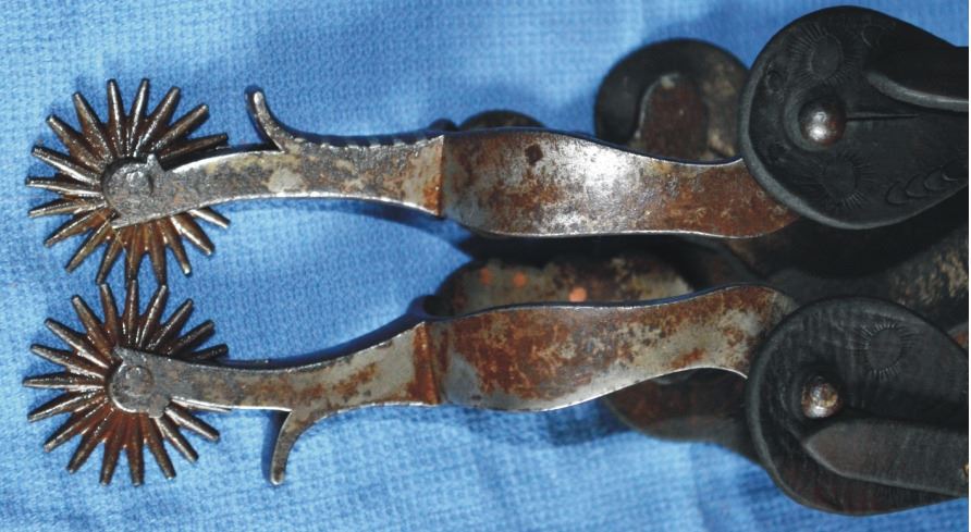 Morales silver inlaid and overlaid long shank spurs