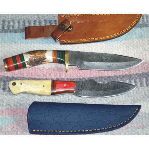 Two Damacus blade skinning knives