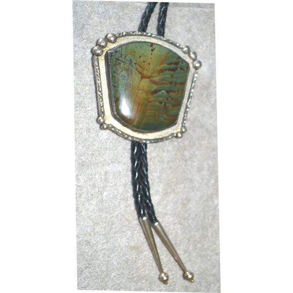 Navajo brown/green turquoise and silver bolo tie