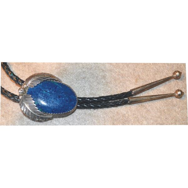 Navajo silver bolo tie with lapis stone