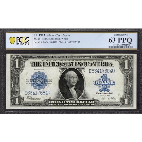 1923 $1 Silver Certificate PCGS 63PPQ