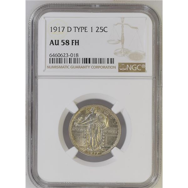 1917-D Standing Liberty Type 1 Quarter NGC AU58FH