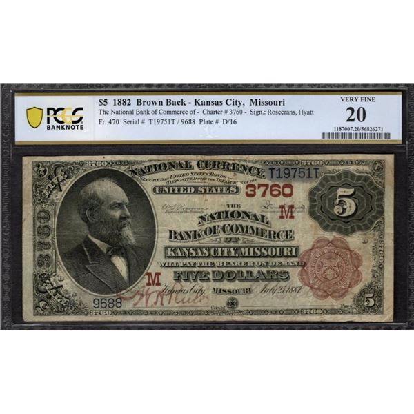 1882 $5 Kansas City MO National PCGS 20