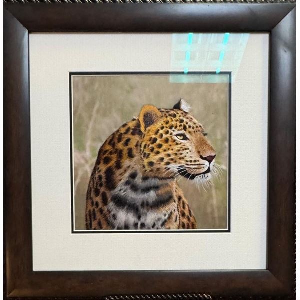 STEPHEN H. MILLER: Custom Framed Handmade Leopard Suzhou Silk Art
