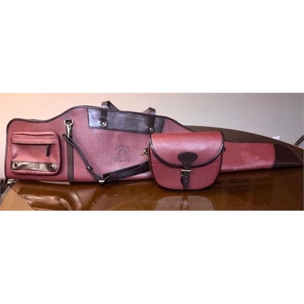 GLEN DENE: Leather Rifle Case with Sherpa Lined Interior & Matching Ammo Pouch