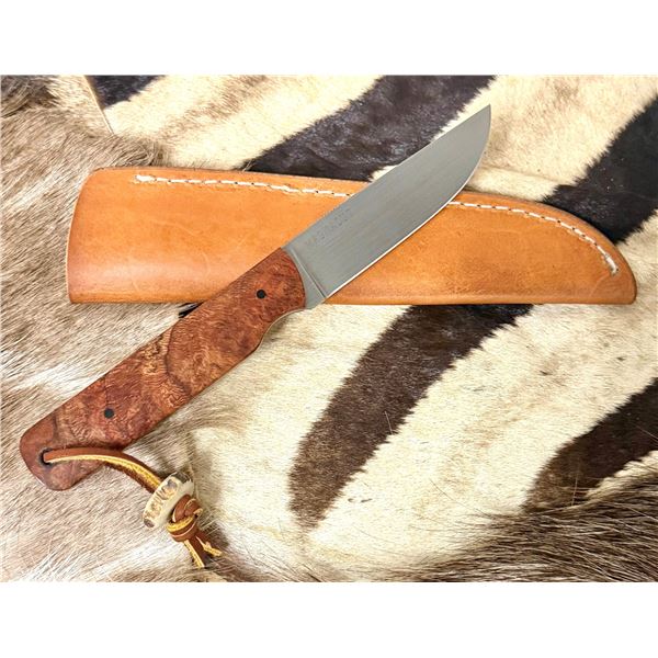 CRAIG DIXON: Gene Ingram Custom Straight Clip Knife with Stabilized Red Oak Burl Handle