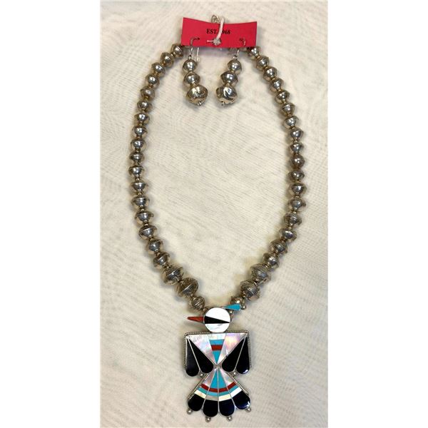 EDA ROSE: Pair of Turquoise/Mixed Stone Sterling Silver Pendant Necklaces and Matching Earrings