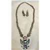 Image 2 : EDA ROSE: Pair of Turquoise/Mixed Stone Sterling Silver Pendant Necklaces and Matching Earrings
