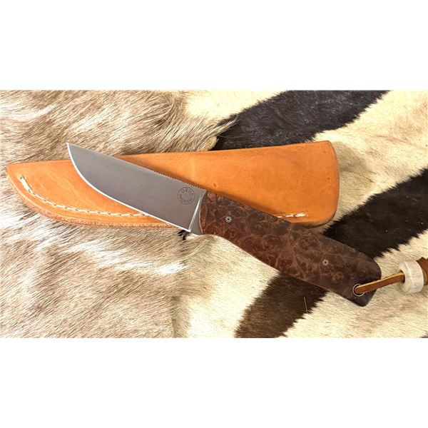 CRAIG DIXON: Gene Ingham Custom Dropped Hunter Fixed Blade Knife with Stabilized Maple Burl Handle