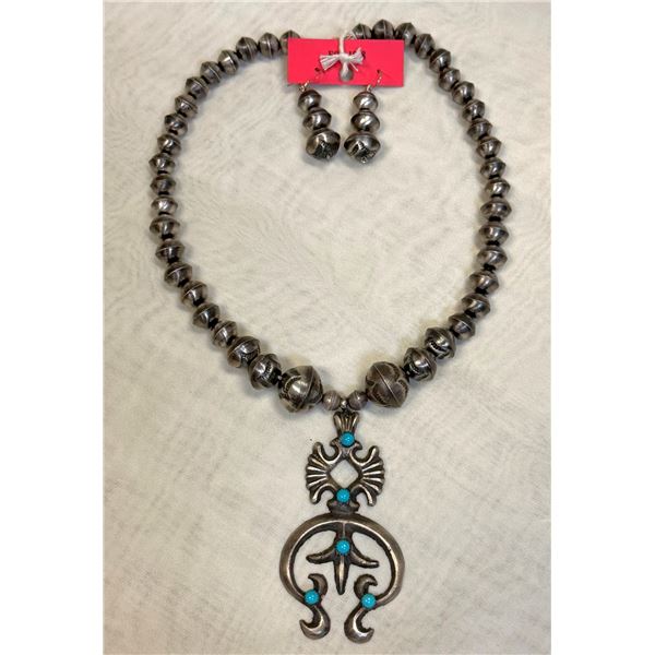 EDA ROSE: Pair of Turquoise/Sterling Silver Navajo Pendant Necklaces & Earrings