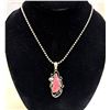 Image 1 : EDA ROSE: Teardrop Shaped Pink Rhodonite and Sterling Silver Flower Necklace