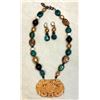 Image 1 : EDA ROSE: Carved Bone Pendant and Beaded Necklace with Matching Earrings