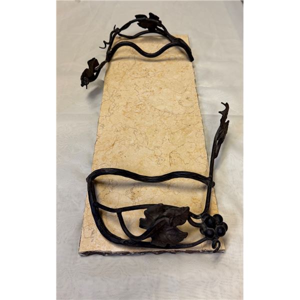 EDA ROSE: Vintage Wrought Iron Grape Leaf and Granite Tray