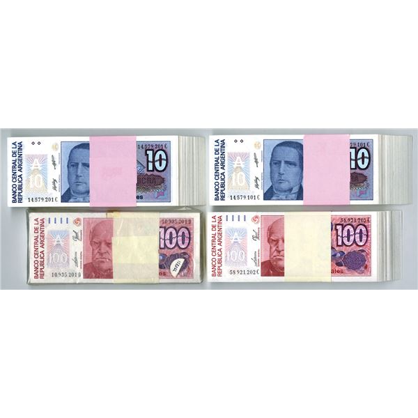 Argentina. Banco Central de la Republica Argentina, ND (1985 to 1990), Lot of 400 Notes (4 Packs) of