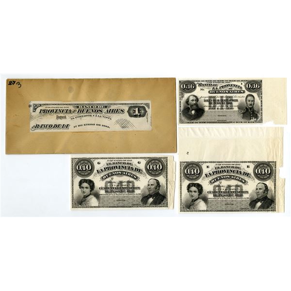 Argentina. Banco de la Provincia de Buenos Aires, 1881 to 1883, Progress Proof Banknote Quartet.