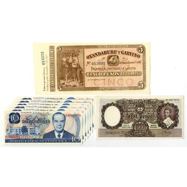 Argentina & Costa Rican Assortment of Issued Banknotes, 1867 to 1985.