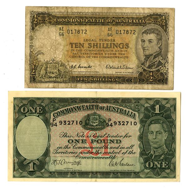 Australia. Commonwealth of Australia, ND (1942) and ND (1954-60), Issued Banknote Pair.