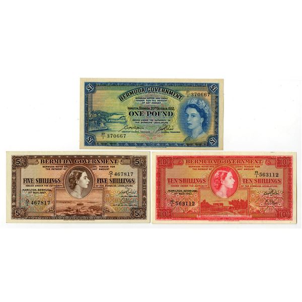 Bermuda. Bermuda Government, 1952 to 1957, Issued Banknote Trio.