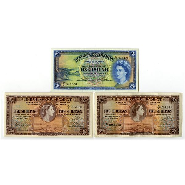 Bermuda. Bermuda Government, 1957, Issued Banknote Trio.
