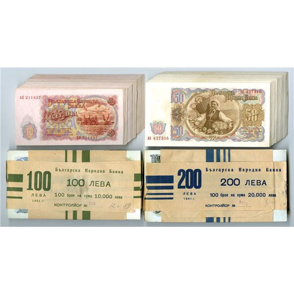 Bulgaria. Bulgarian National Bank, 1951, 10 Leva to 200 Leva, Lot of 4 Packs of 100 Uncirculated not