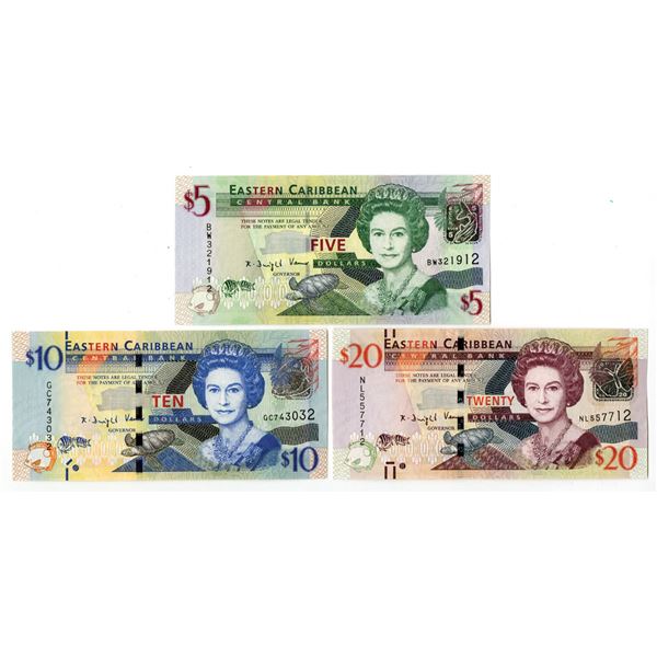 Eastern Caribbean Central Bank, ND (2008), Issued Banknote Trio.