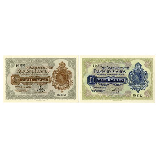 Falkland Islands. Government of the Falkland Islands, 1974, Issued Banknote Pair.